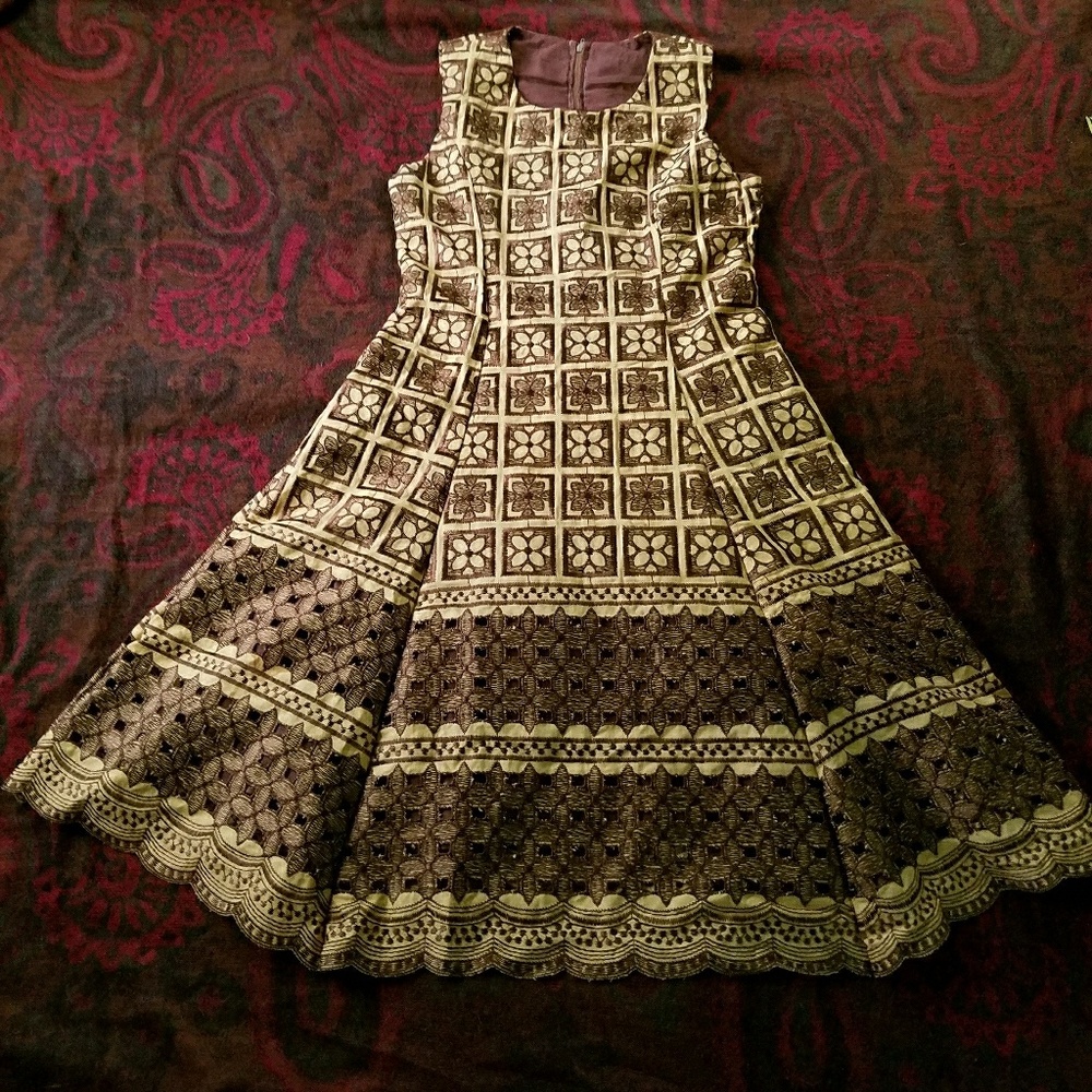 Vintage Fit&Flare Gold Brown Dress 2-4